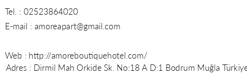 Amore Boutique Hotel telefon numaralar, faks, e-mail, posta adresi ve iletiim bilgileri